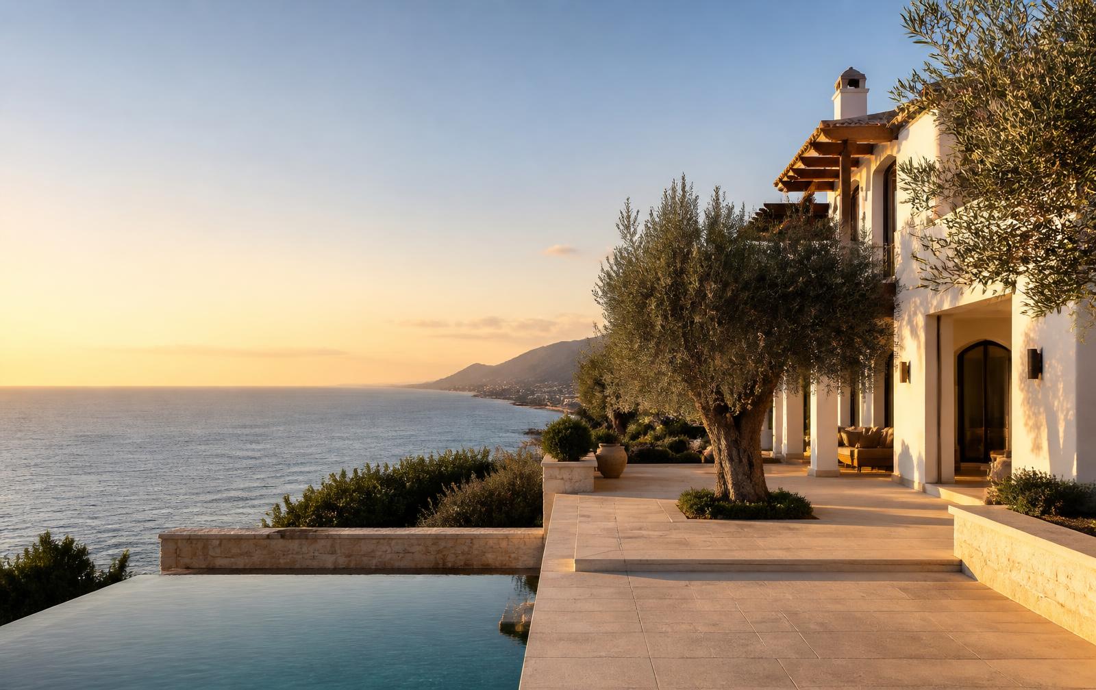 Villa terrace overlooking the Mediterranean sea in North Cyprus